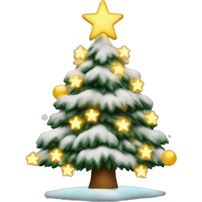 Christmas tree with lights , snow and a angel on top emoji