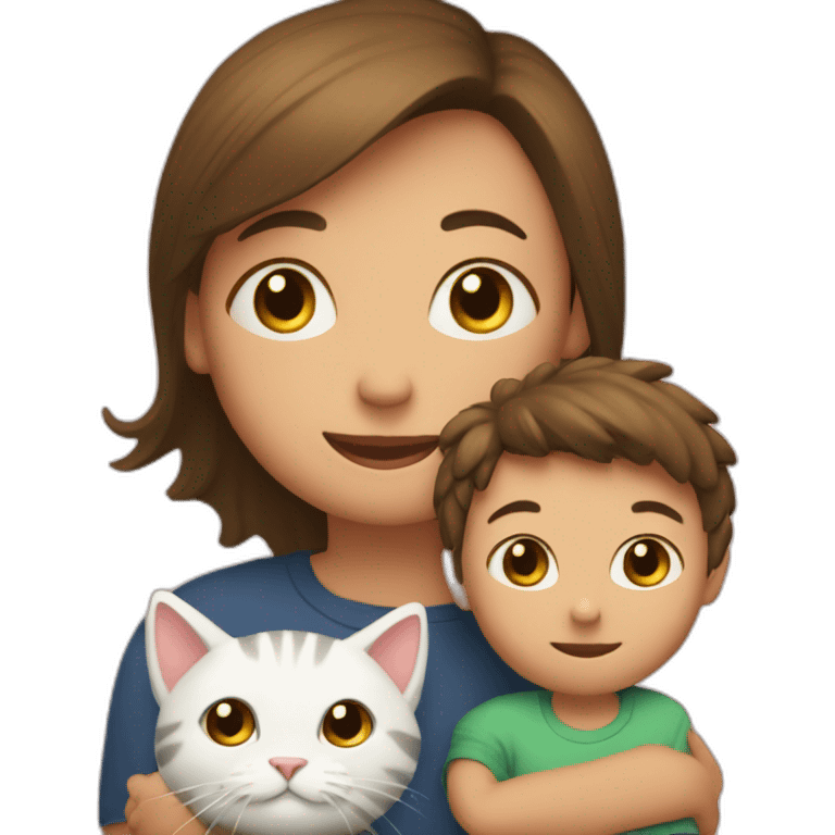 A little kid with his mom and a cat emoji