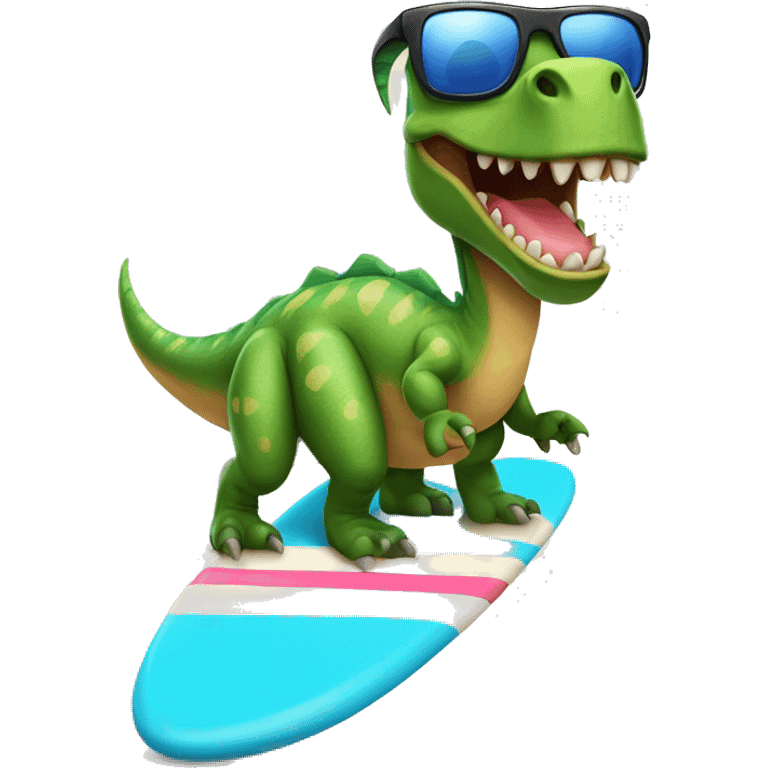 Dinosaur on a surf board wearing sunglasses smiling  emoji