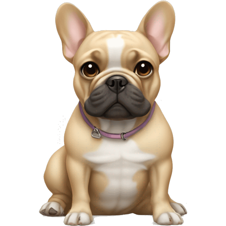 French bulldog with a girl with blond curly hair emoji