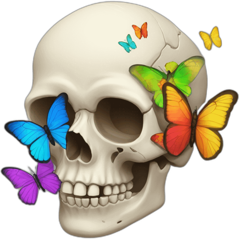 Skull and rainbow butterflies emoji