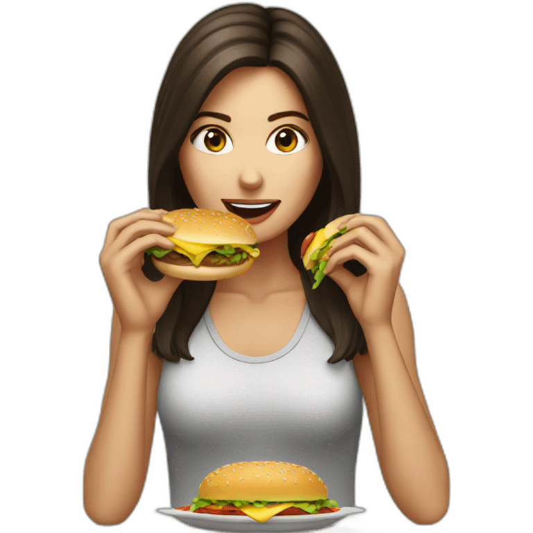 Brunette eating a hamburger emoji