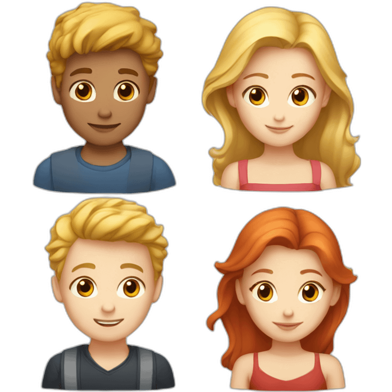 a blond girl, a blond boy and a redhead girl emoji