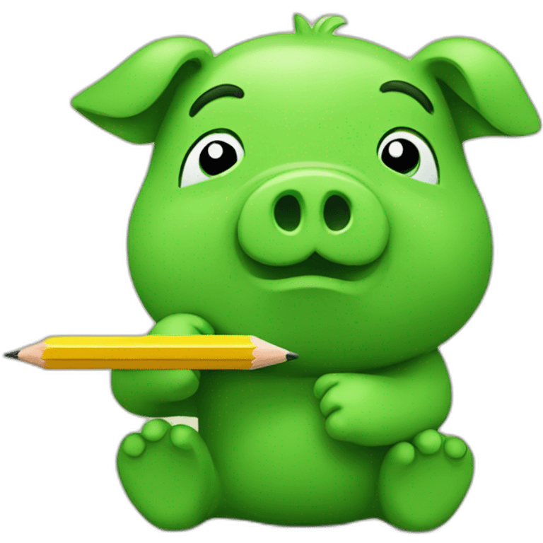 green piggy holding a pencil in his hand emoji