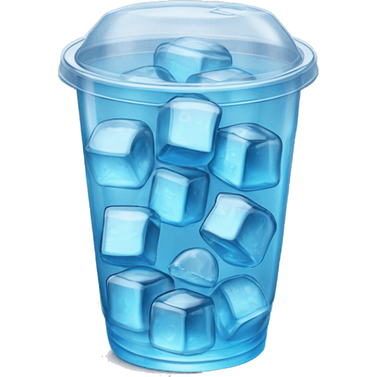 Realistic see through plastic cup and lid with half full Transluscent blue soda,straw and large ice cubes inside. emoji