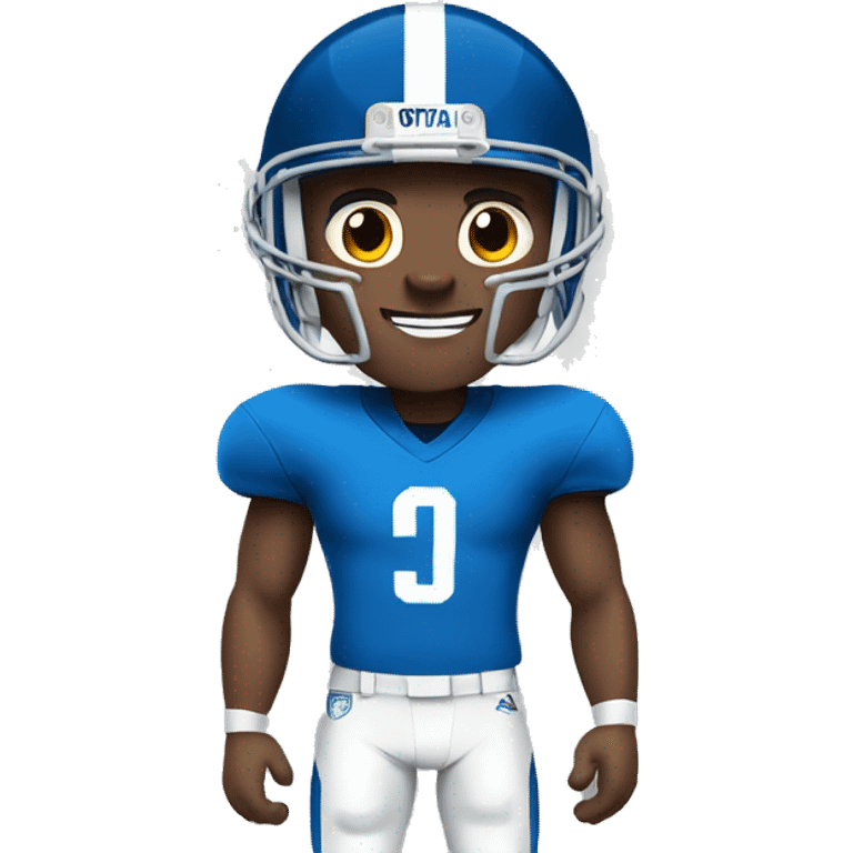 football player in a blue uniform, short hair, prominent ears and narrow eyes emoji