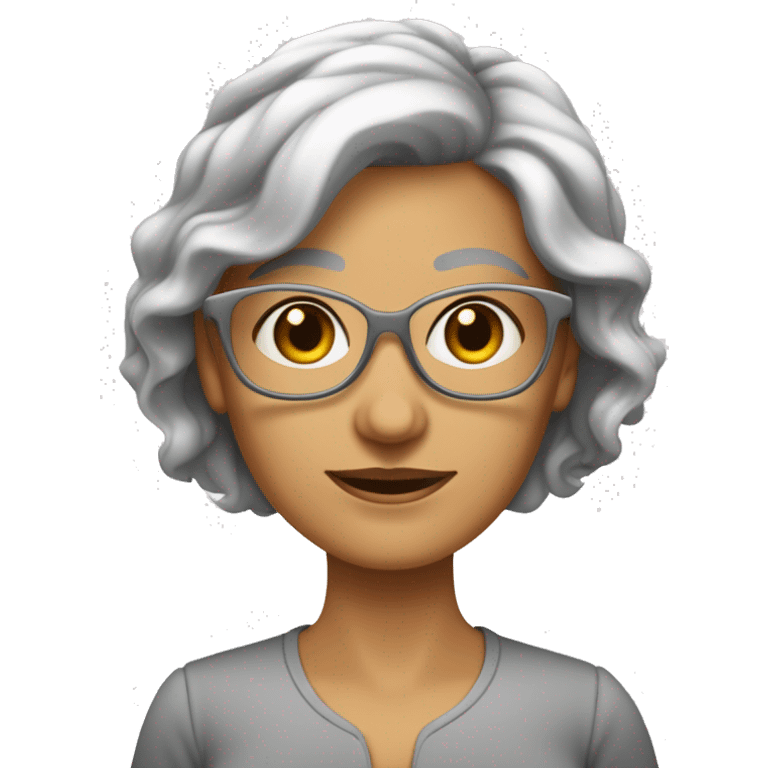 Femme âgée avec cheveux gris blancs très court sans volume avec des lunettes de vue verres non teintés et pas très grande avec une corpulence maigre de couleur claire emoji