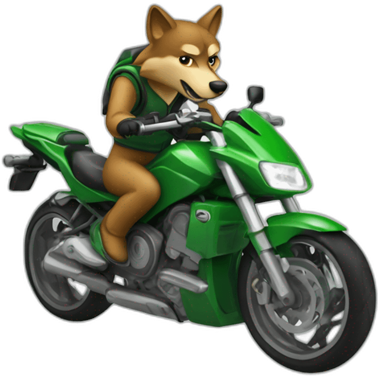 Wolf riding on green sport motorcycle emoji