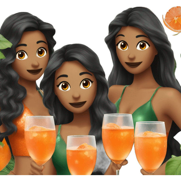 Three beautiful mermaids drinking aperol emoji