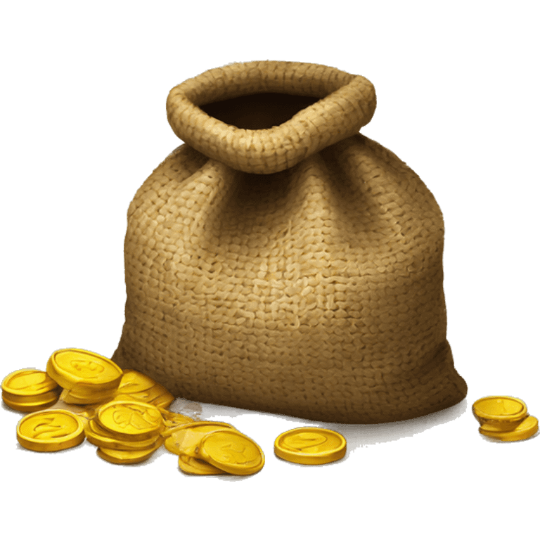 old small dark open jute bag full of coins emoji