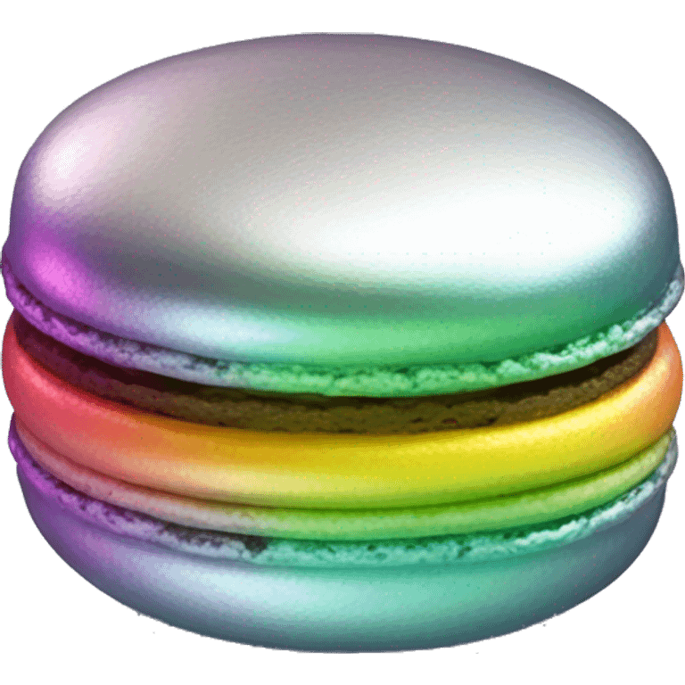 Realistic metallic silver macaroon with gradient colorful filling  emoji