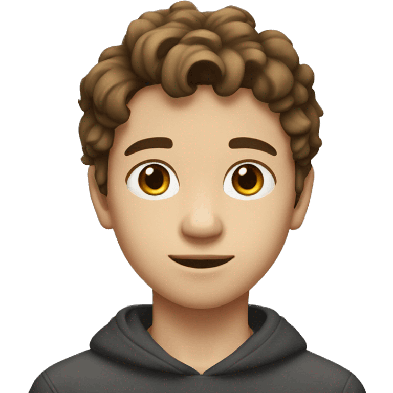 Teenager boy type mexican, White skin, with wavy brown hair (Which go down behind to the nape of the neck), Little bit dezoom emoji