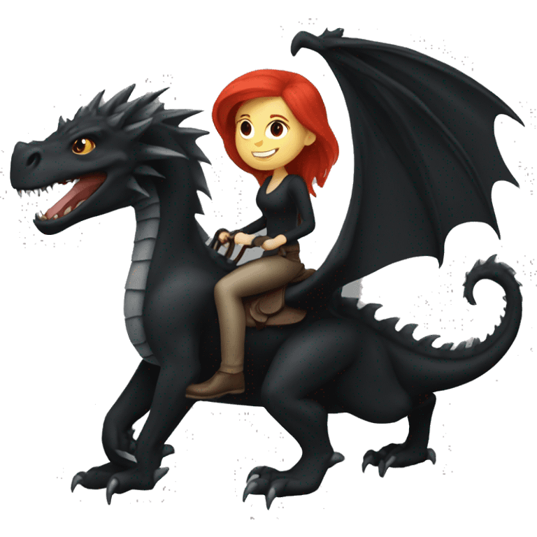 Red haired woman riding a black dragon emoji