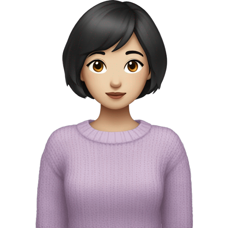 korean girl short black hair sharp jawline, attractive wearing a lilac sweater emoji