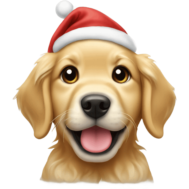 Golden retriever puppy wearing a Santa hat emoji