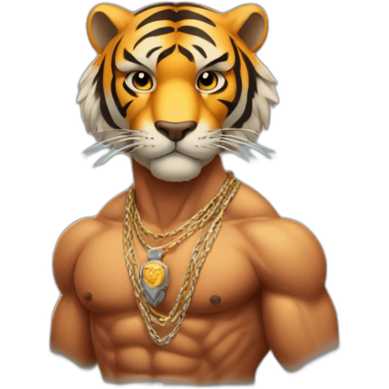 Muscular tiger fighter with a necklace  emoji