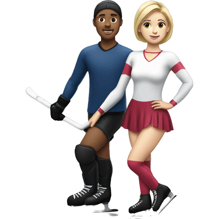 Figure skater girl with hockey player boy emoji