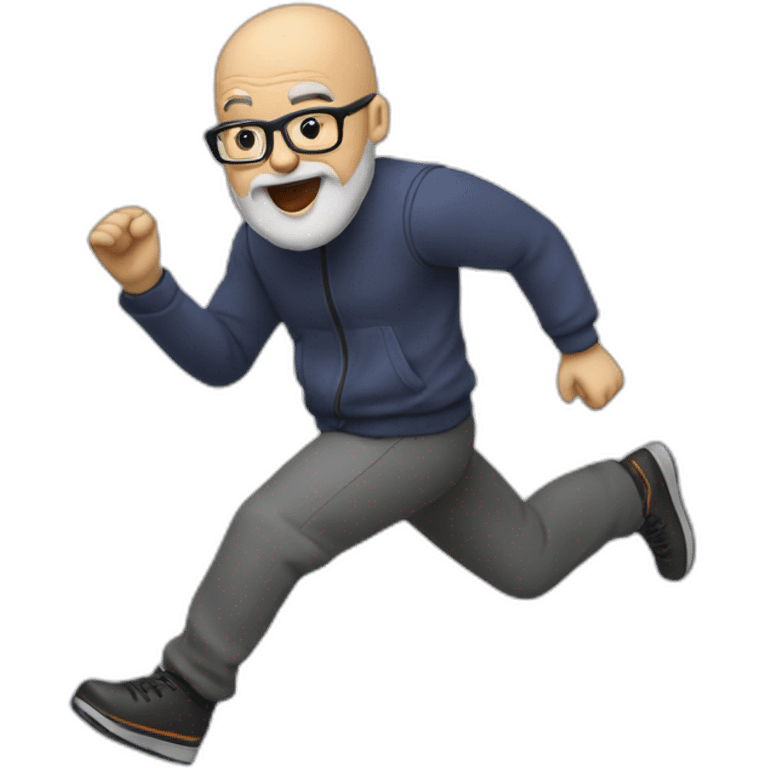 bald guy with glasses and a grey beard doing a jump emoji