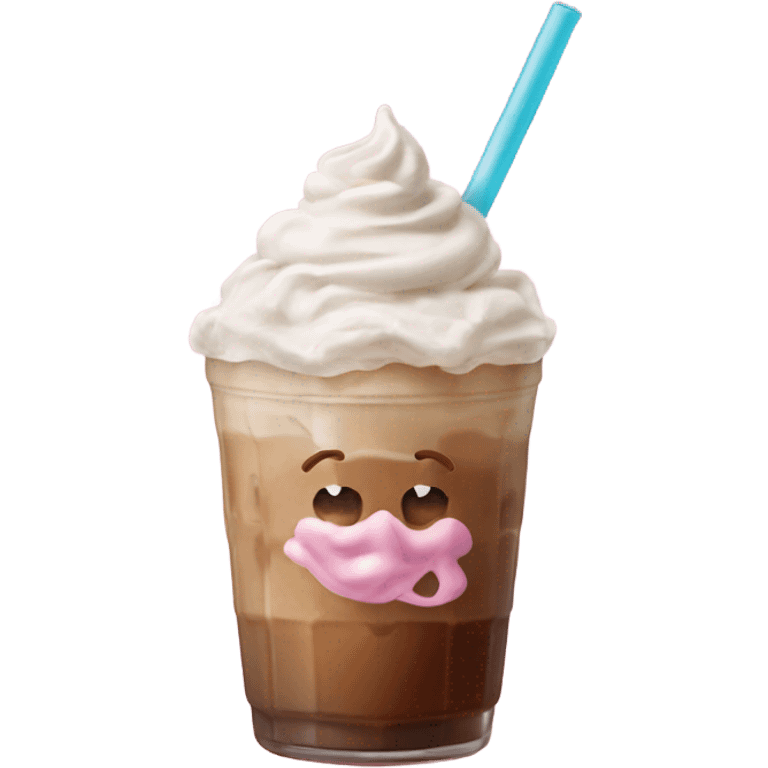 Iced coffee with pink whipped cream emoji