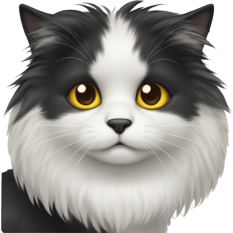 black cat long-haired with half white head emoji