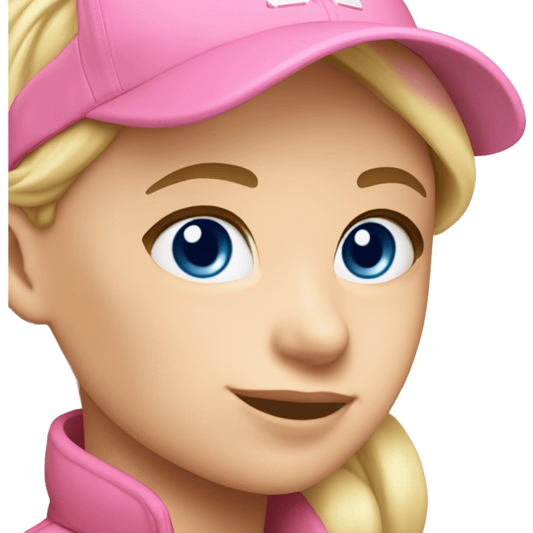 Blonde girl blue eyes wearing pink ball cap with ponytail emoji