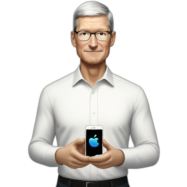 tim cook with an iphone emoji