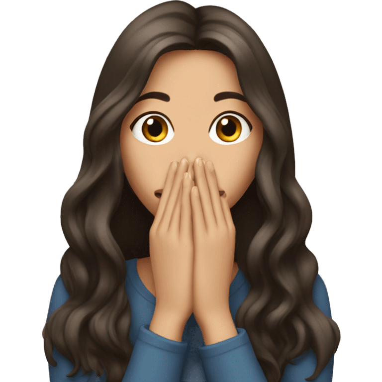 long hair Brunette girl with her Hands covering her mouth emoji