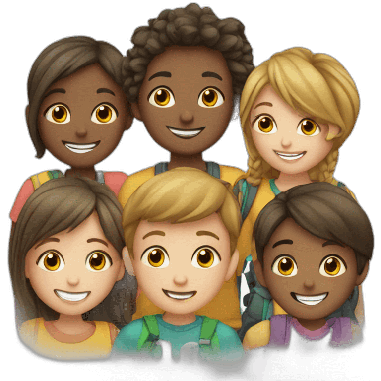 group of children in front of a school emoji