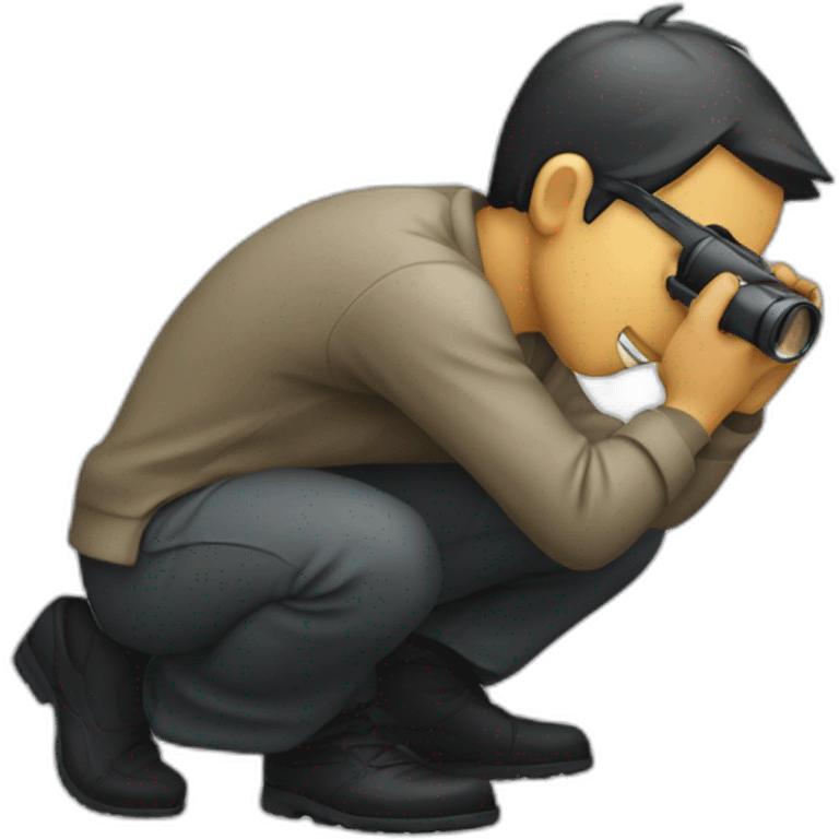 person crouching using a spy glass emoji