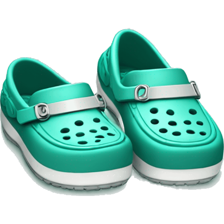 Realistic light teal pair of crocs shoes isolated.  emoji