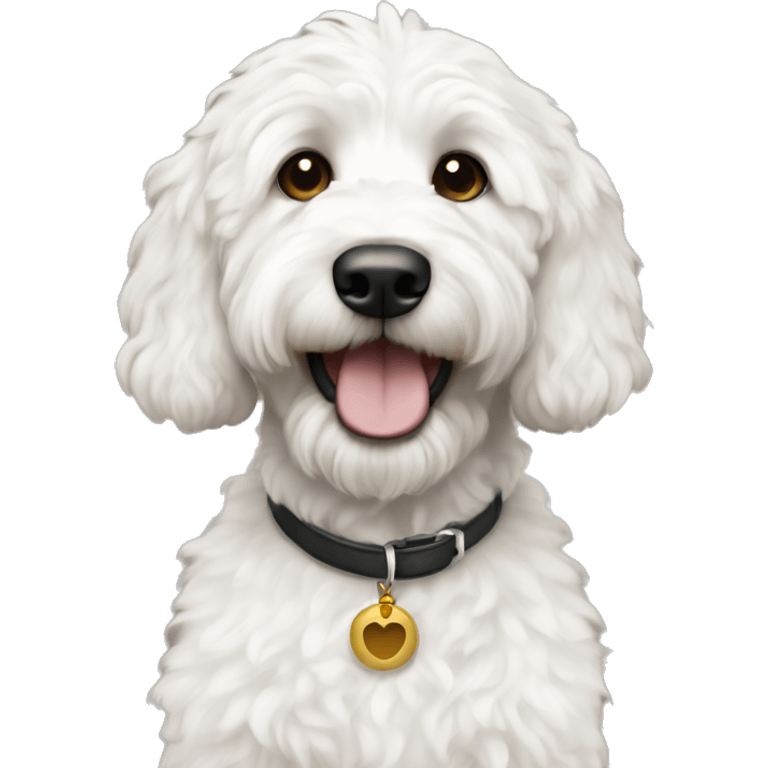 white with black goldendoodle with brown eye emoji