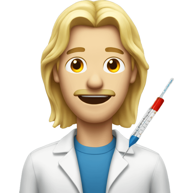 Man with long blonde hair with 
thermometer in mouth emoji