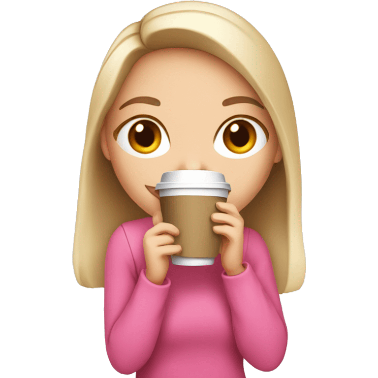 A white skin girl with pink top drinking coffee emoji