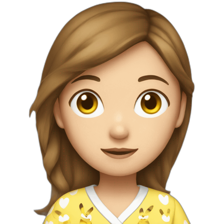 Brown hair white woman wearing pikachu pajama emoji