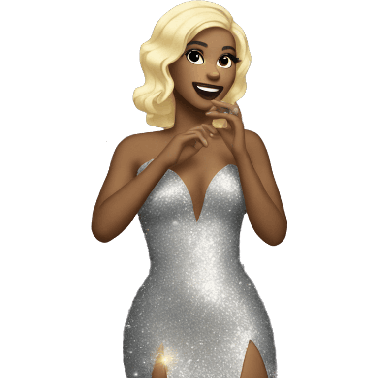 black singer with blonde hair in sparkly dress emoji