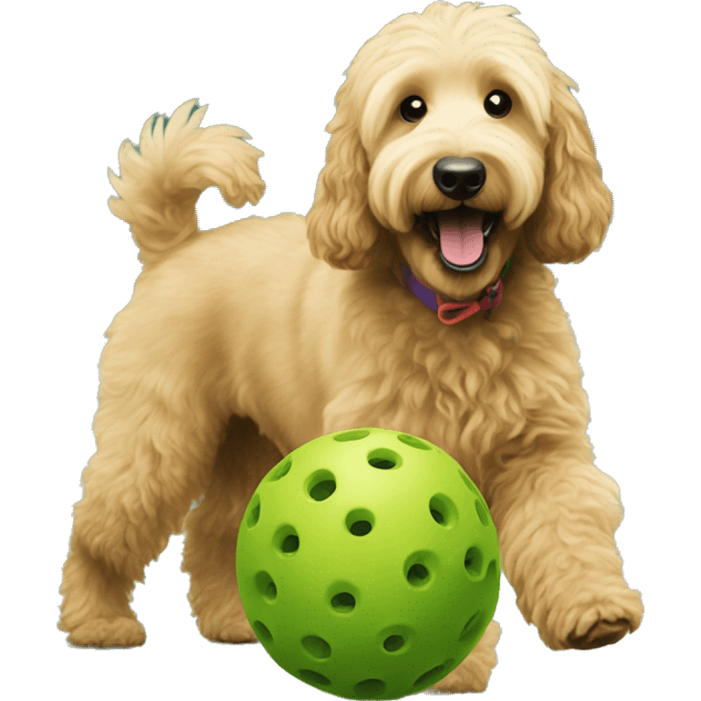 Golden doodle playing pickleball emoji