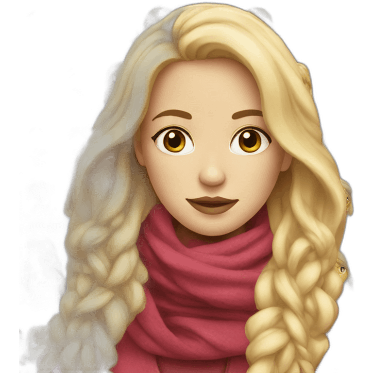 white woman long blonde hair with scarf emoji