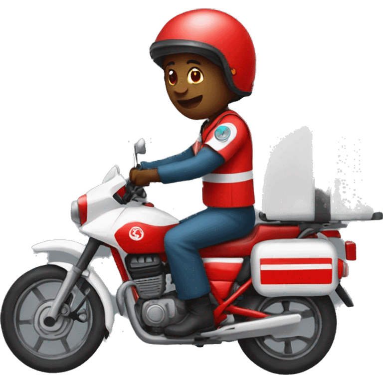 a red ambulance motorcycle rider in Rwanda emoji