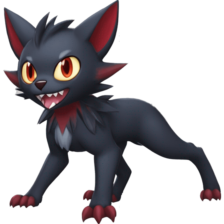   cool cute fantasy anime dark animal vampiric Litten-Zoroark-Nargacuga-cat-hybrid Fakemon with big fangs and bat-ears full body emoji