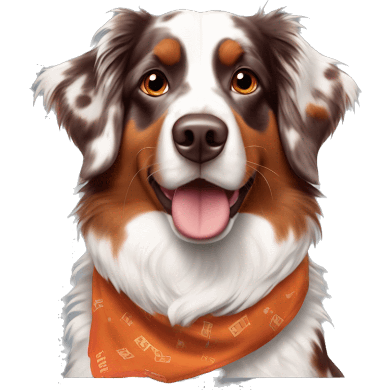 red merle aussie dog wearing maroon and orange VT bandana emoji