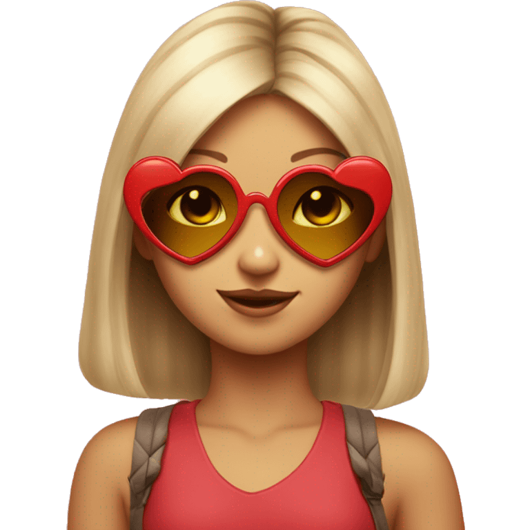 Girl with heart shaped sunglasses that reflects a cat in them emoji