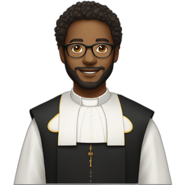 young black catholic priest beard, curly hair, with rounded glasses and clerygman emoji