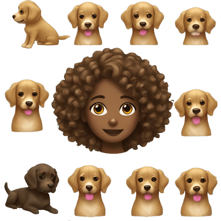 Brown girl curly hair, with golden retriever  emoji