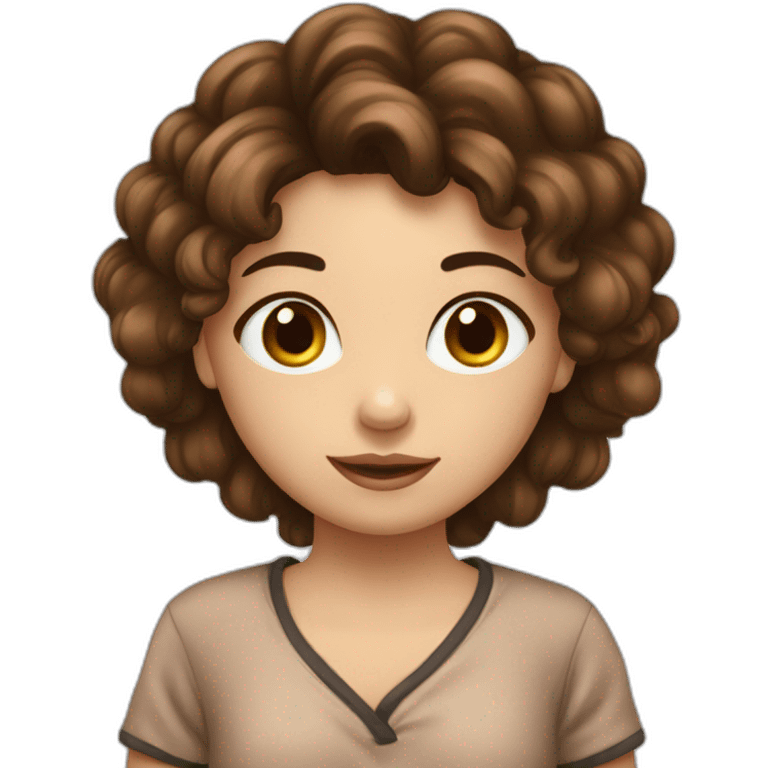 Fille en pyjama marron , yeux noisettes,  cheveux noir court emoji