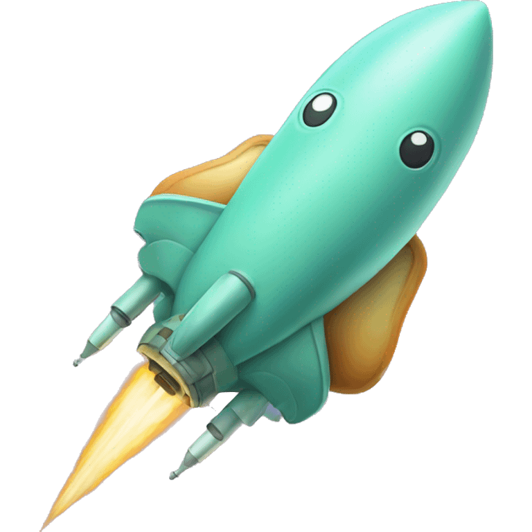 Squidward 2D cartoon flying ontop of a rocket small emoji emoji