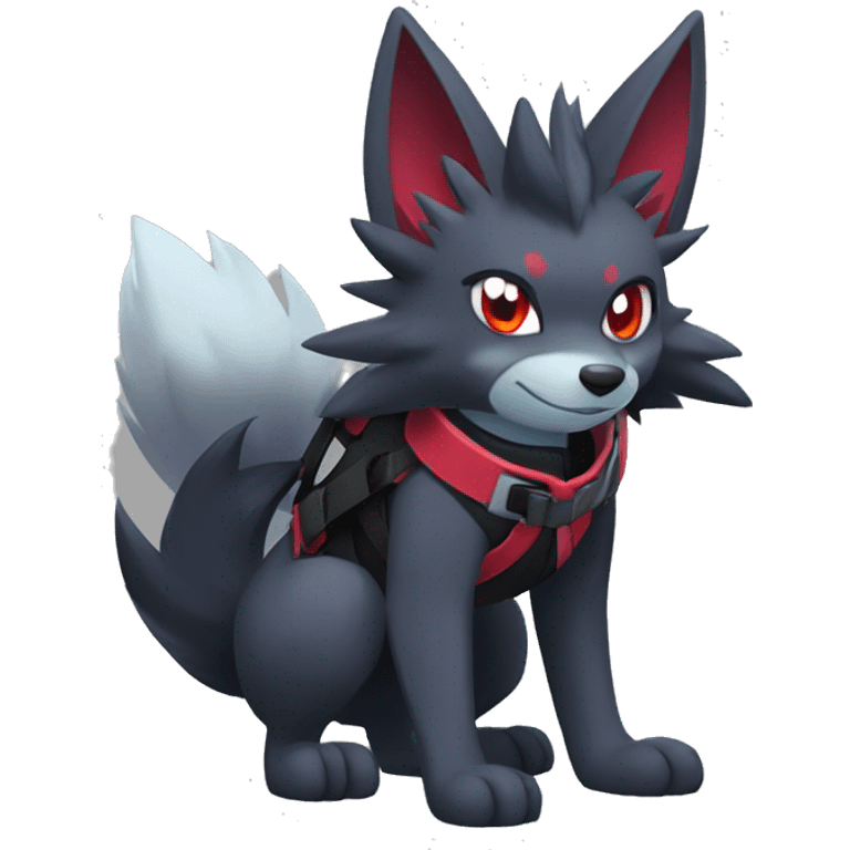 Cool Edgy Zorua-Zoroark-Mightyena with a collar and harness full body emoji