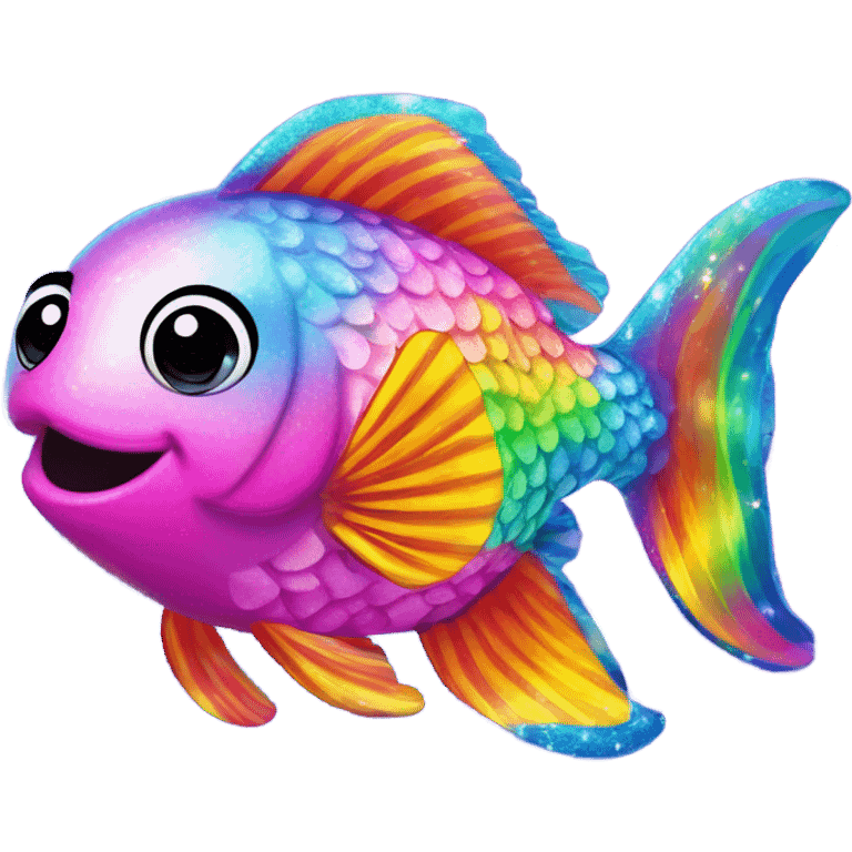 Lisa frank sparkly rainbow fish with heart bubbles emoji