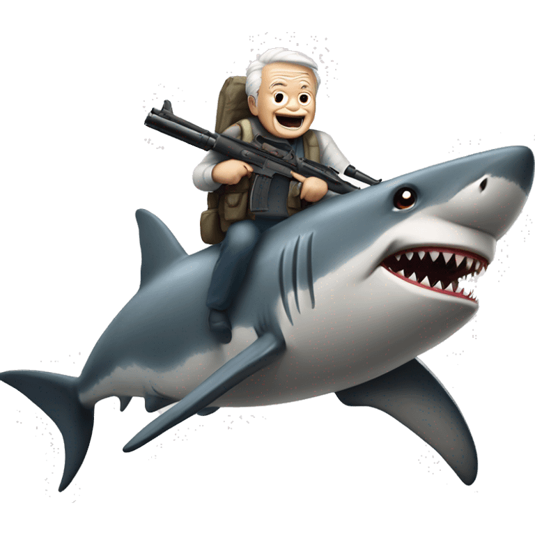 Old man riding shark with machine guns emoji