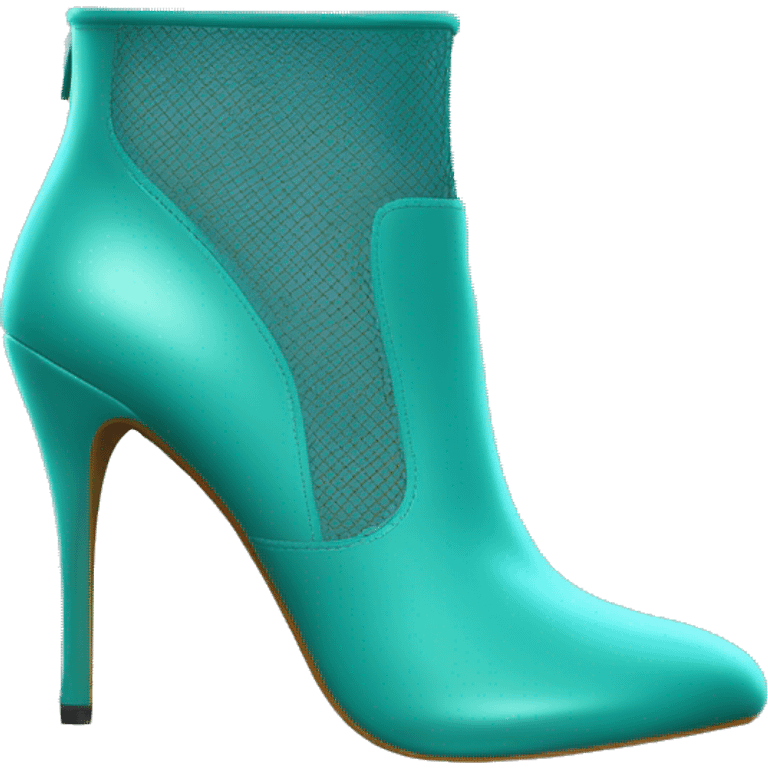 Realistic isolated front top view of a Pair of light teal to  mesh high heel ankle bootie boots.  emoji