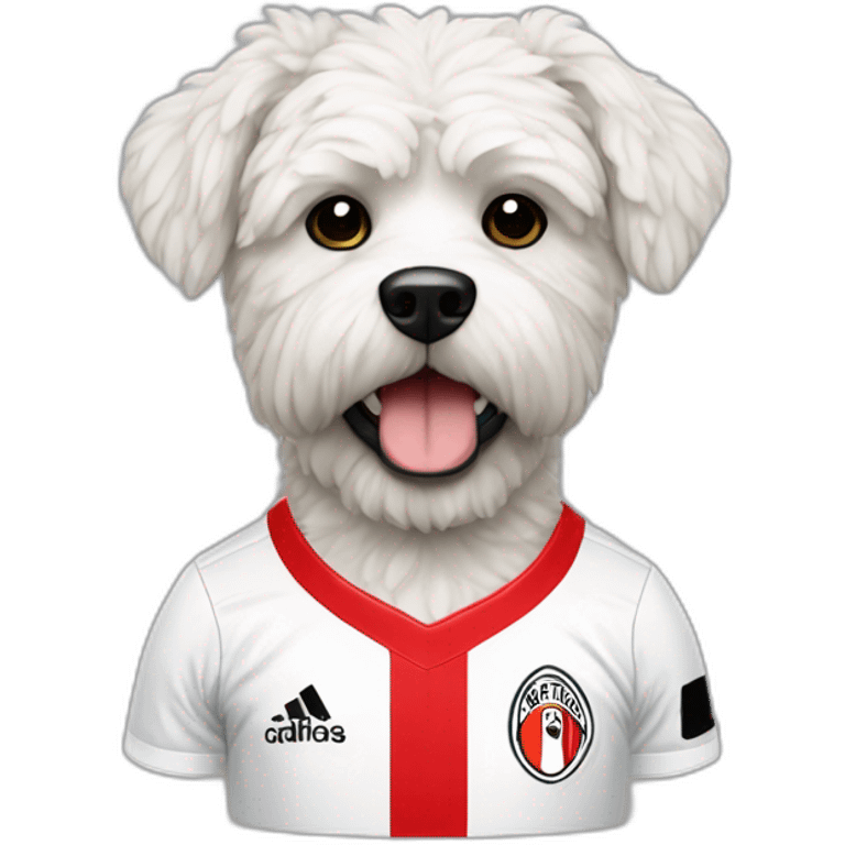 Perro caniche blanco con la remera de el club river plate emoji